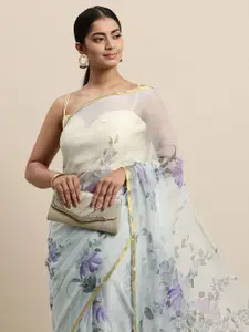 Geroo Jaipur Grey Floral Pure Chiffon Saree