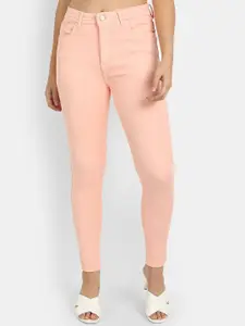 BROADSTAR Women Peach-Coloured Skinny Fit High-Rise Jeans