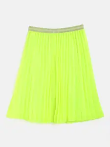 Noh.Voh - SASSAFRAS Kids Girls Fluorescent Green Accordion Pleated Flared Skirt