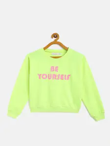 Noh.Voh - SASSAFRAS Kids Girls Fluorescent Green & Pink Typography Print Sweatshirt