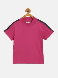 Noh.Voh - SASSAFRAS Kids Noh Voh - SASSAFRAS Kids Girls Fuchsia Pink Ribbed T-shirt with Side Taping