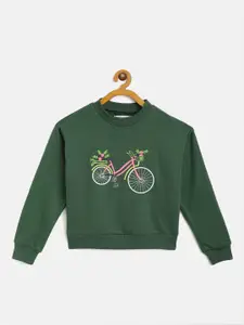 Noh.Voh - SASSAFRAS Kids Noh Voh - SASSAFRAS Kids Girls Green & White Cycle Embroidered Sweatshirt