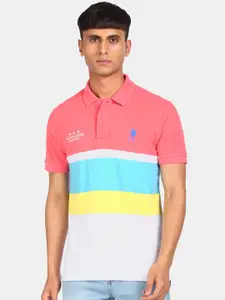 U.S. Polo Assn. U S Polo Assn. Men Multicoloured Colourblocked Polo Collar Pure Cotton T-shirt