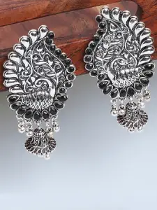 OOMPH Silver-Plated Silver-Toned Peacock Shaped Drop Earrings