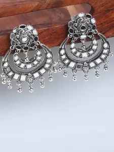 OOMPH Silver-Toned & White Floral Chandbalis Earrings
