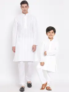 VASTRAMAY Boys White Regular Pure Cotton Kurta with Churidar