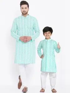 VASTRAMAY Boys Green Embroidered Regular Pure Cotton Kurta with Pyjamas