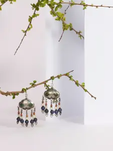 SANGEETA BOOCHRA Silver-Toned & Blue Contemporary Drop Earrings