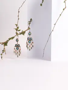 SANGEETA BOOCHRA Silver-Plated Silver-Toned & Blue Contemporary Earrings