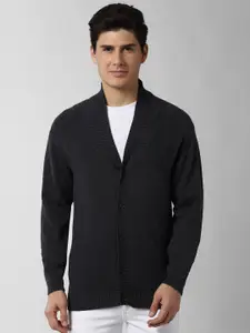 Peter England Casuals Men Black Pure Cotton Front-Open Sweater