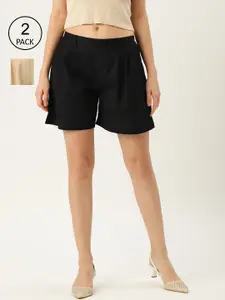 Molcha Set of 2 Women Beige& Black Regular Shorts