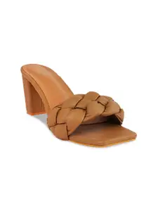 SCENTRA Women Brown Woven Design Block Sandals