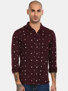 Colt Men Maroon & White Opaque Printed Cotton Casual Shirt