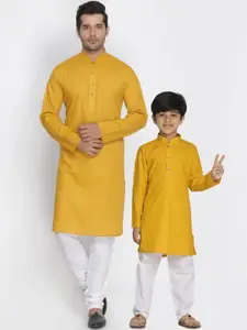 VASTRAMAY Boys Mustard & White Solid Regular Kurta With Pyjamas
