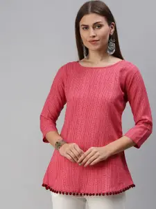 SheWill Pink Regular Cotton Blend Pink Fit & Flare Top