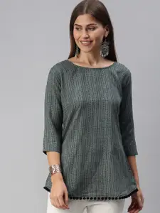 SheWill Grey Regular Cotton Blend Fit & Flare Top