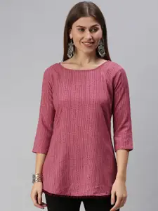 SheWill Magenta Printed Boat Neck Longline Top