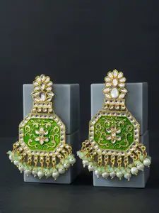 Golden Peacock Green & Gold-Toned Floral Drop Earrings