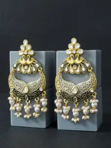 Golden Peacock Grey & Gold-Toned Floral Drop Earrings