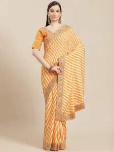 Saree mall Yellow & Beige Leheriya Embroidered Leheriya Sarees