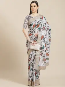 Saree mall Grey & Blue Floral Embroidered Sarees