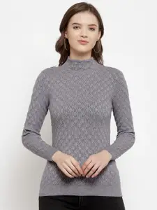Mafadeny Women Grey Cable Knit Pullover