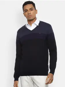 Van Heusen Men Navy Blue Striped Pullover