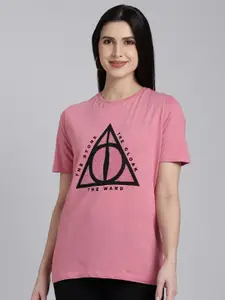 Free Authority Women Pink  Black Harry Potter Printed Cotton Pure Cotton T-shirt
