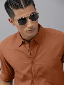 Roadster Men Rust Orange Opaque Casual Shirt