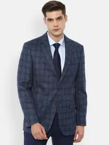 Louis Philippe Men Navy Blue & Black Checked Single-Breasted Formal Blazer