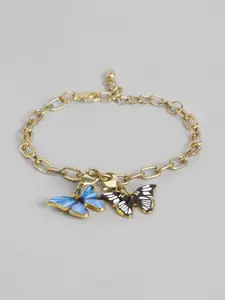 Blueberry Women Blue Gold-Plated Butterflies Pendant Charm Bracelet