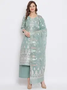 Safaa Women Green Unstitched Printed Cotton Kurta Set