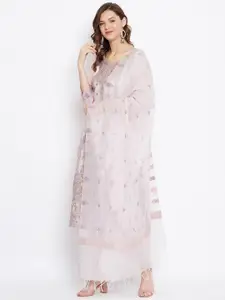 Safaa Women Pink & Purple Embroidered Unstitched Dress Material