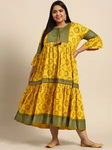 RANGMAYEE Yellow & Green Ethnic Motifs Liva Ethnic A-Line Maxi Dress