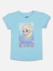 Kids Ville Girls Blue Frozen Elsa Printed T-shirt