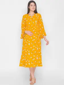 AV2 Mustard Yellow Floral A-Line Maxi Dress