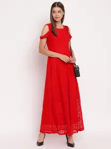 AKIMIA Red Lace Cut Out Maxi Dress