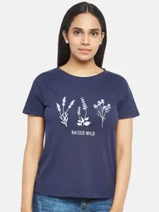 People Women Navy Blue Printed T-shirt
