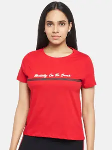 People Women Red & Black Typography Printed T-shirt