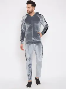 FUGAZEE Men Grey Solid polyester Slim-Fit Track Suit