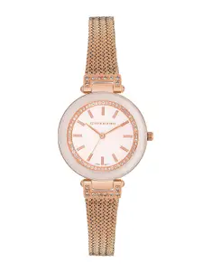 GIORDANO Women White Embellished Dial & Rose Gold Toned Stainless Steel Bracelet Style Straps Analogue Watch
