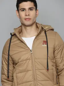 Fort Collins Men Khaki Solid Padded Detachable Hood Jacket
