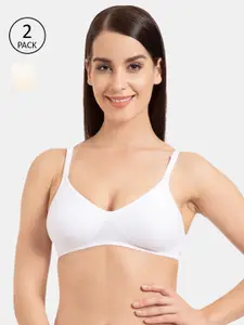 KOMLI Pack Of 2 White & Off-White Solid T-Shirt Bras - Non-Wired Non-Padded