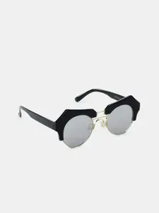 FUZOKU Men Grey Lens & Gold-Toned Full Rim Browline Sunglasses FZKSS2020SG0187-Black