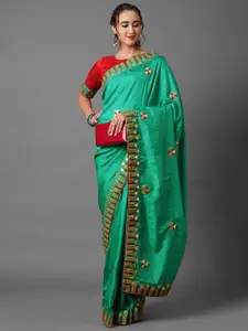 Mitera Green & Yellow Gotta Patti Silk Blend Saree