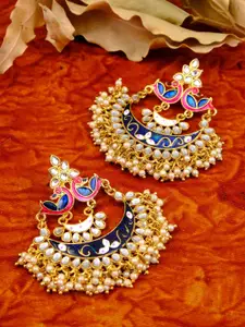 Crunchy Fashion Blue Gold-Plated Contemporary Chandbalis Earrings