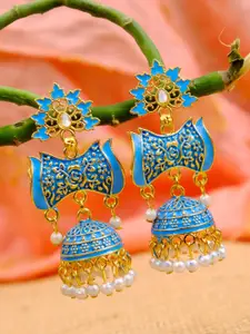 Crunchy Fashion Gold Plated Blue Contemporary Jhumkas Earrings