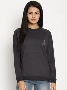 Wolfpack Women Black Solid Cotton Sweatshirt