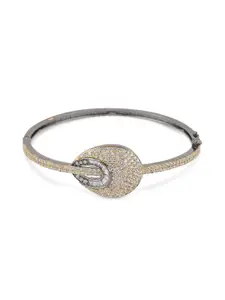 ANIKAS CREATION Women Gunmetal-Toned American Diamond Rhodium-Plated Bangle-Style Bracelet
