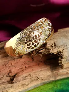 ANIKAS CREATION Women Gold-Toned & White Brass Cubic Zirconia Gold-Plated Bangle-Style Bracelet
